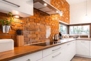 brick wall modern kitchen